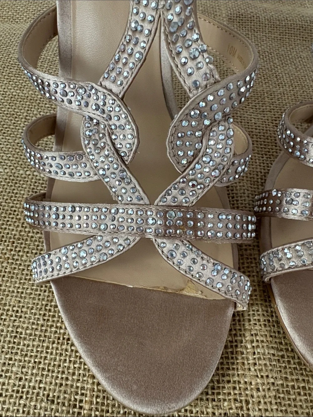 Women's Champagne Gold Strappy Studded High Heels Size 10
